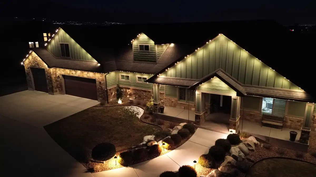 Professional landscape accent lighting on a South Carolina property at dusk