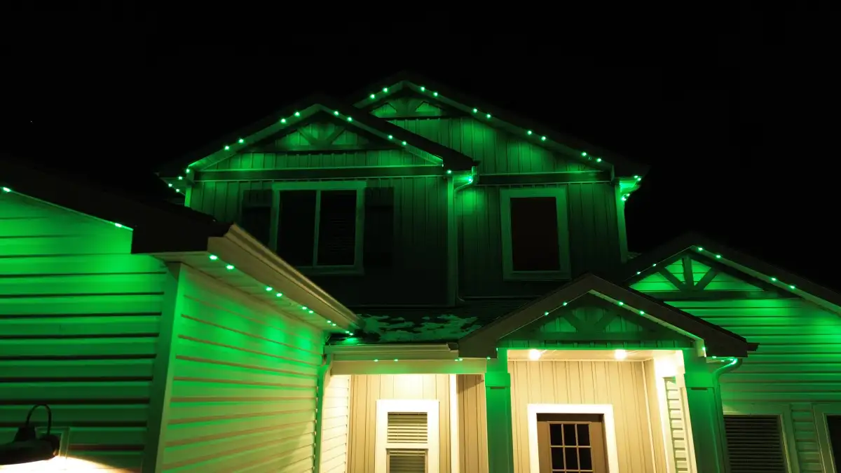 Christmas lighting on a residential home in the Midlands